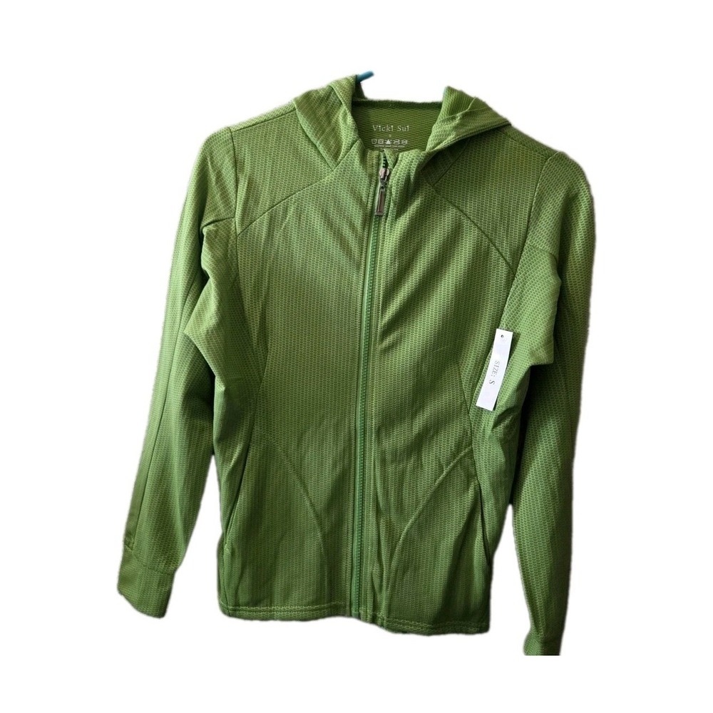Vicki Sui Women's Green Zip Up Hooded Active Jacket Size S Lightweight...